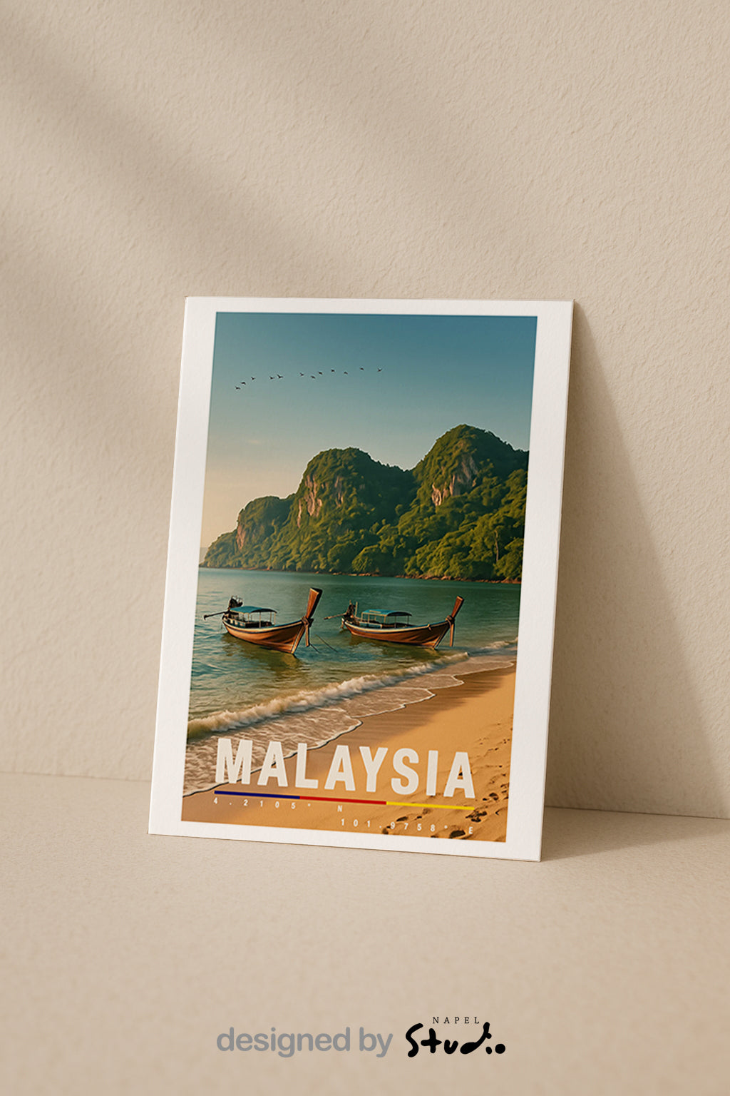 Grußkarte Malaysia | A6 Reisekarte | Urlaubskarte mit Strand & Booten