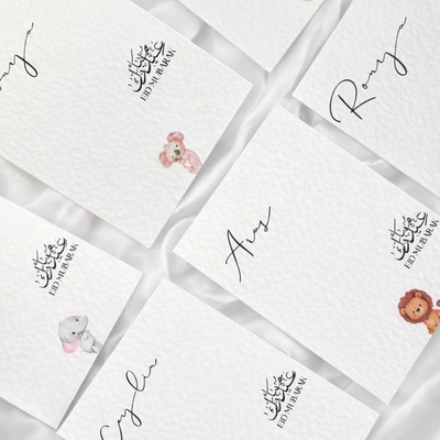 Personalisierte Eid Mubarak Kinderkarte A6 | 250g Strukturpapier | Süße Tiermotive