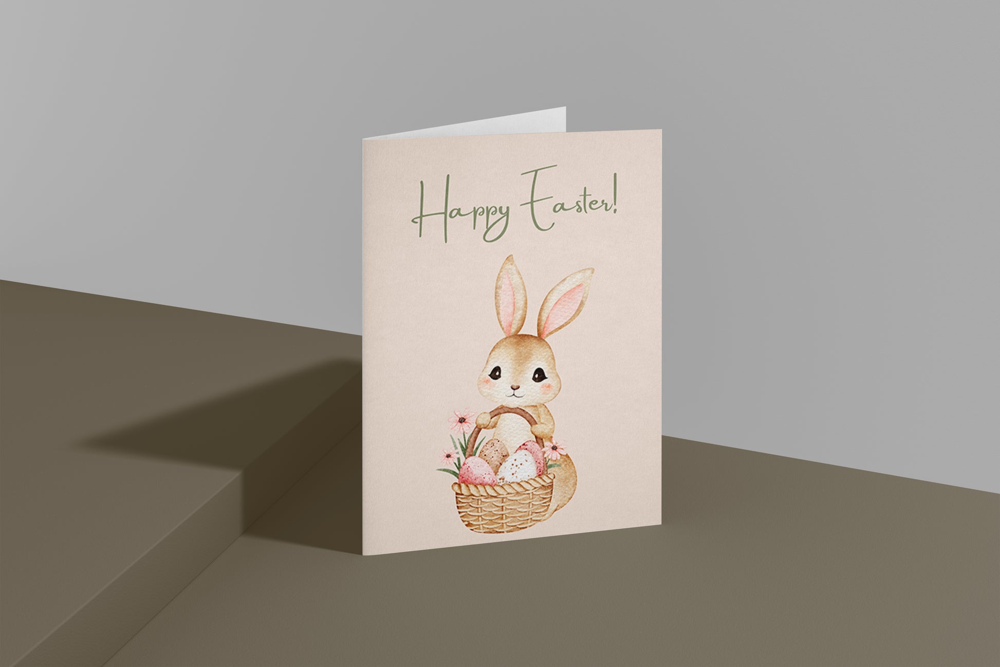 Osterkarte Hase mit Eierkorb – Happy Easter Karte – Niedliche Oster Grußkarte – Frühling Osterkarte – Ostergrüße Karte