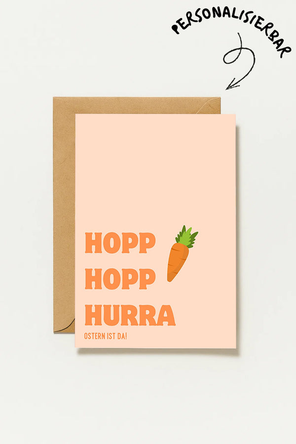 Osterkarte Hopp Hopp Hurra – Lustige Osterkarte – Moderne Oster Grußkarte – Ostern ist da Karte – Frühlingskarte