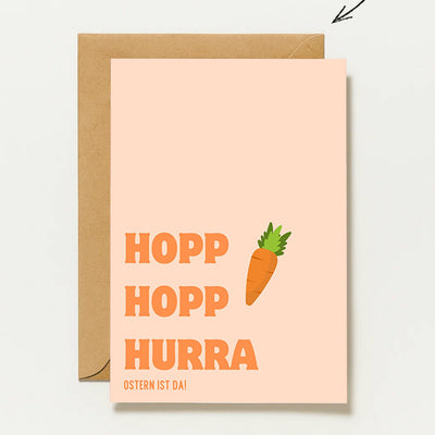 Osterkarte Hopp Hopp Hurra – Lustige Osterkarte – Moderne Oster Grußkarte – Ostern ist da Karte – Frühlingskarte