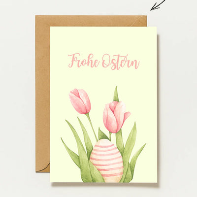 Frohe Ostern Karte mit Tulpen – Aquarell Osterkarte – Frühlings Grußkarte – Blumen Osterkarte – Minimal Osterkarte
