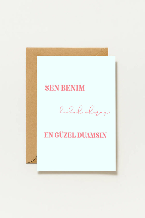 Sen Benim Kabul Olmuş En Güzel Duamsın Karte | Türkische Liebes Geburtstagskarte im minimalistischen Stil | A6 romantische Grußkarte Geschenkidee für Partner