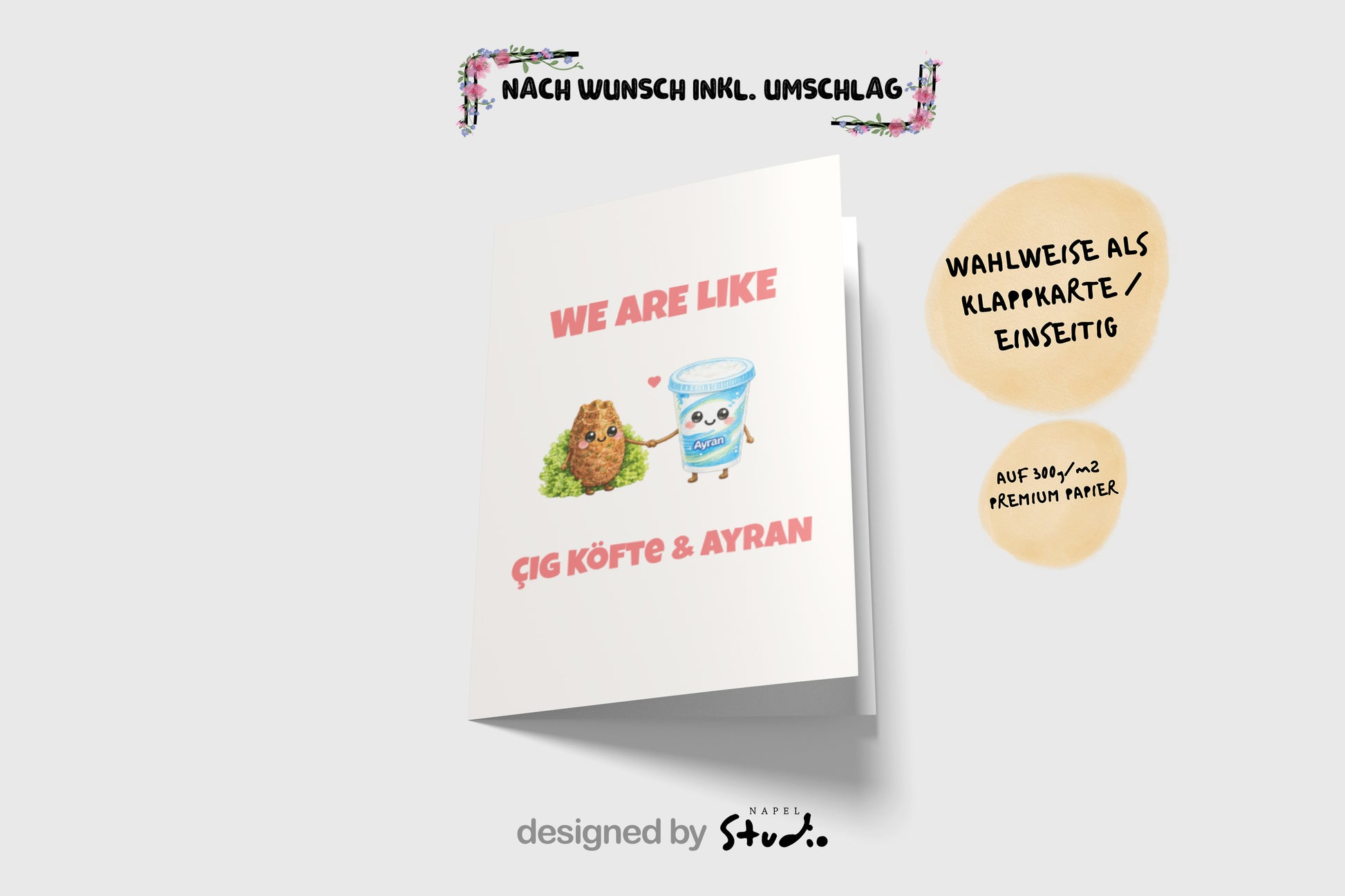 We Are Like Cigköfte Ayran Grußkarte | Romantische türkische Liebeskarte
