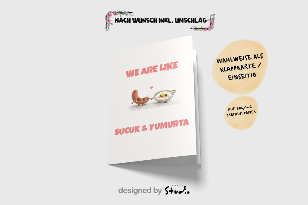 We Are Like Sucuk Yumurta Grußkarte | Romantische türkische Liebeskarte
