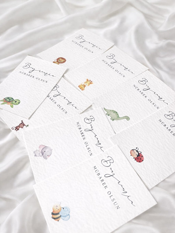 Bayram Kinderkarte A6 mit Strukturpapier – Süße Tiermotive | Einseitige Eid Grußkarte