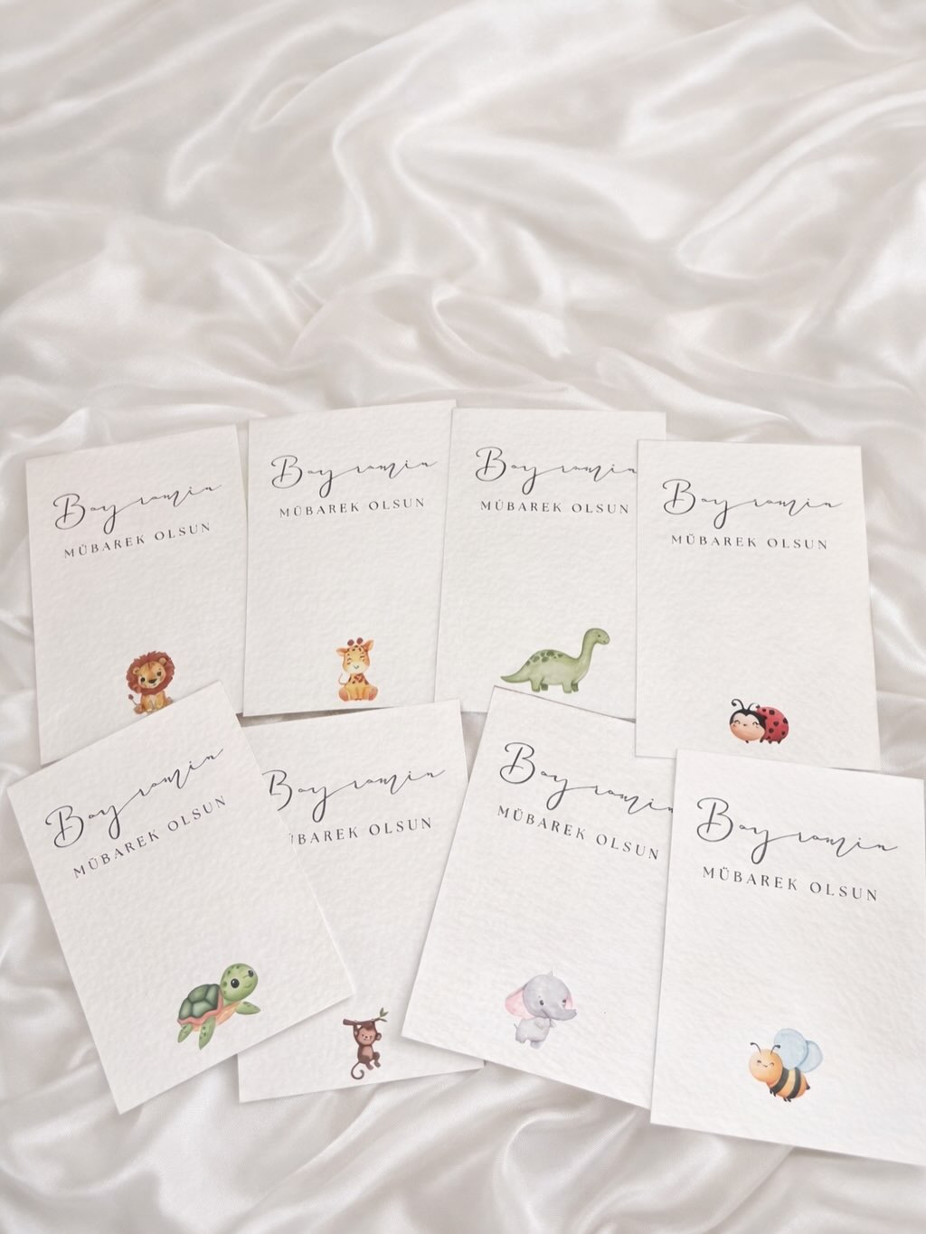 Bayram Kinderkarte A6 mit Strukturpapier – Süße Tiermotive | Einseitige Eid Grußkarte