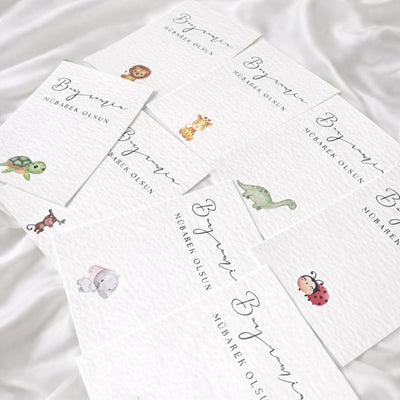 Bayram Kinderkarte A6 mit Strukturpapier – Süße Tiermotive | Einseitige Eid Grußkarte