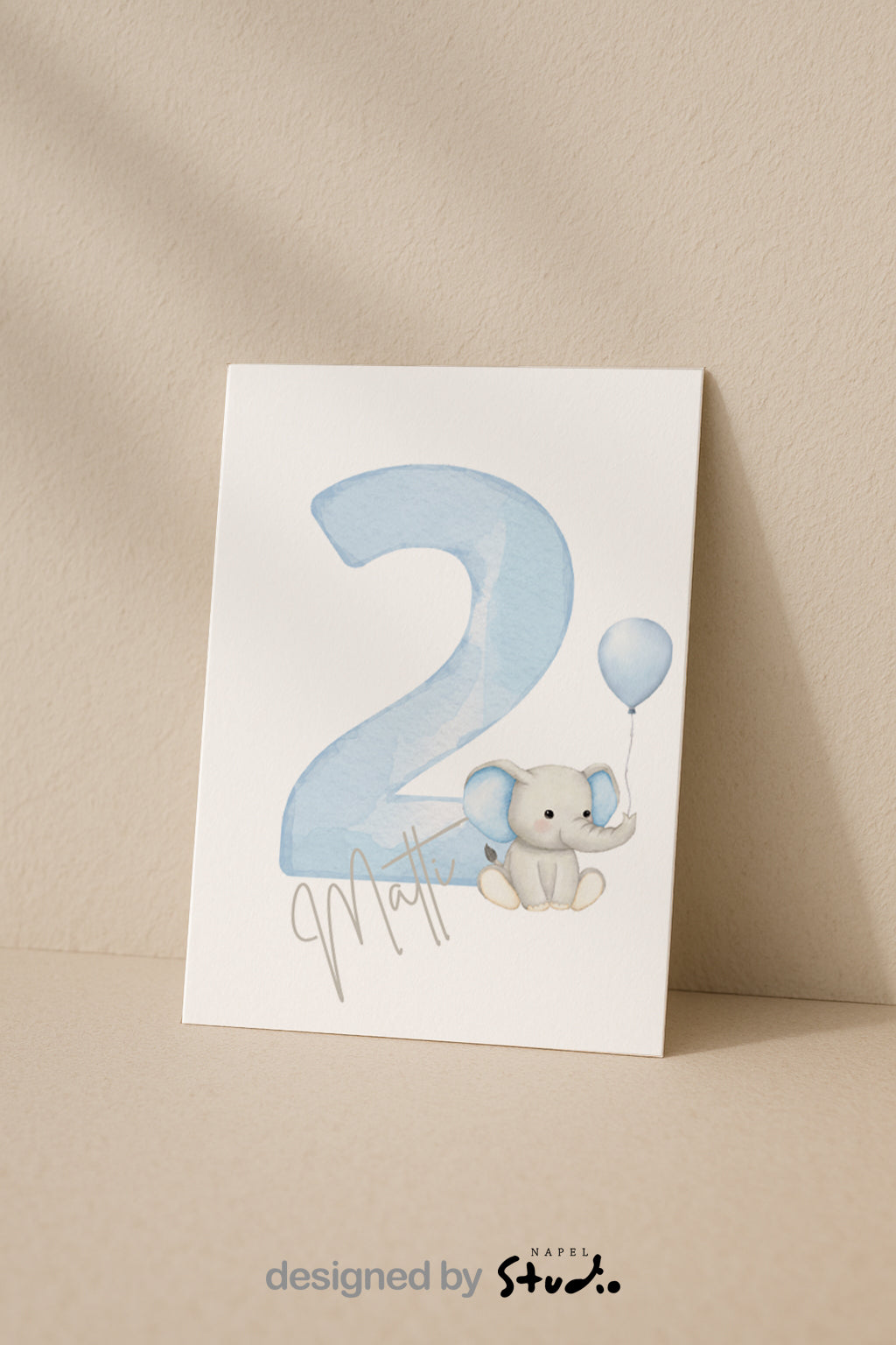 Geburtstagskarte Junge | Personalisiert mit Name | Elefant mit Ballon | Kinderkarte zum ersten Geburtstag Baby Boy