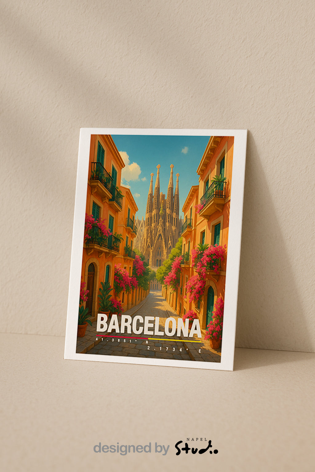 Carte de vœux Barcelone | Carte postale de voyage A6 | Carte de vacances avec fleurs et architecture | Carte d'été de l'Espagne | Idée cadeau pour les passionnés de voyage