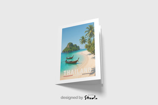 Grußkarte Thailand | A6 Reisekarte | Urlaubskarte mit Strand & Booten | Tropische Sommerkarte | Geschenkidee für Reiseliebhaber | Inselmotiv