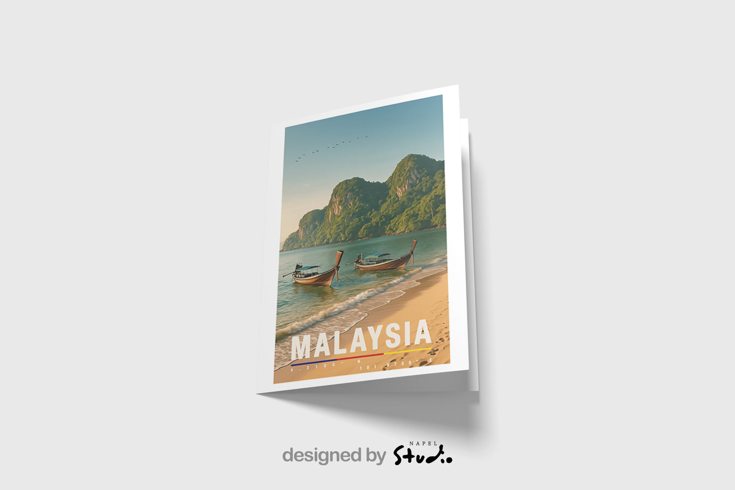 Grußkarte Malaysia | A6 Reisekarte | Urlaubskarte mit Strand & Booten