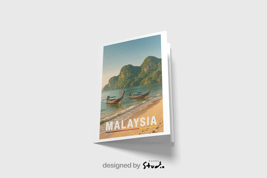Grußkarte Malaysia | A6 Reisekarte | Urlaubskarte mit Strand & Booten