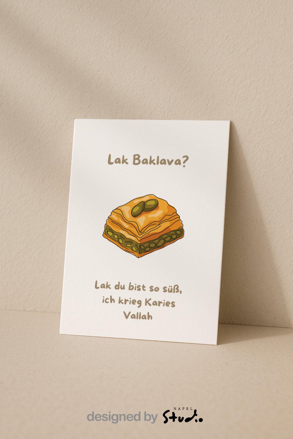 Baklava Karte | Süße Spruchkarte Türkisch | Türkische Karte | Liebevolle Fun Karte | Süßer Spruch Vallah, Karte mit Baklava