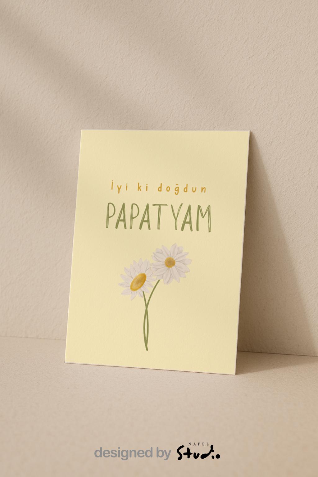 Geburtstagskarte Türkisch | İyi ki doğdun Papatyam | Niedliche Blumenkarte | Türkische Grußkarte zum Geburtstag
