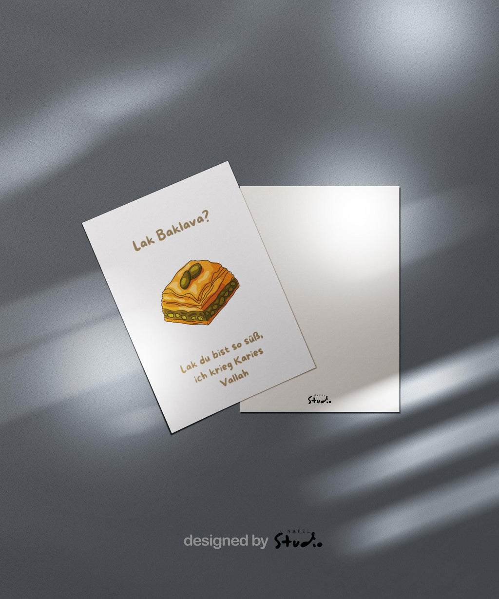 Baklava Karte | Süße Spruchkarte Türkisch | Türkische Karte | Liebevolle Fun Karte | Süßer Spruch Vallah, Karte mit Baklava