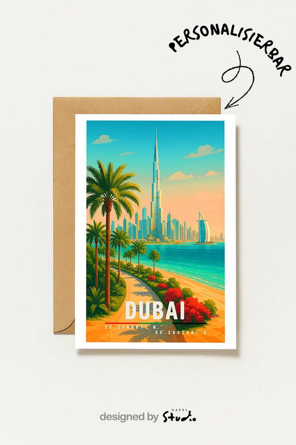 Dubai Moderne Skyline Burj Khalifa Urlaubskarte Reisemotiv Stadtkarte Edle Dubai Für Besondere Anlässe