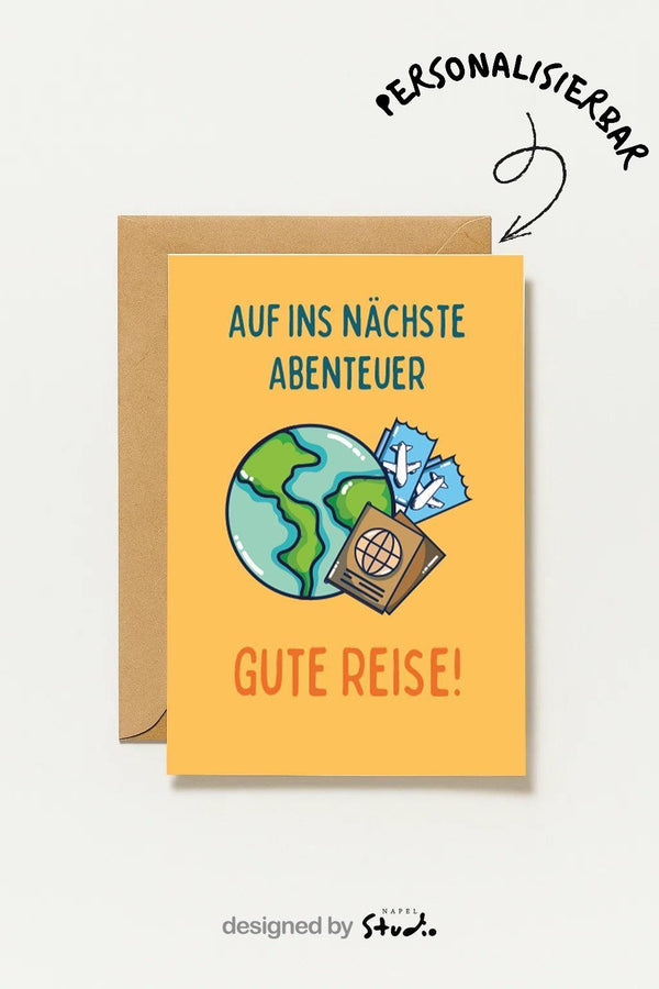Reisekarte Gute Reise Lustige Abschiedskarte Mit Weltkugel, Tickets Und Pass – Auf Ins Nächste Abenteuer Für Urlaub & Fernweh