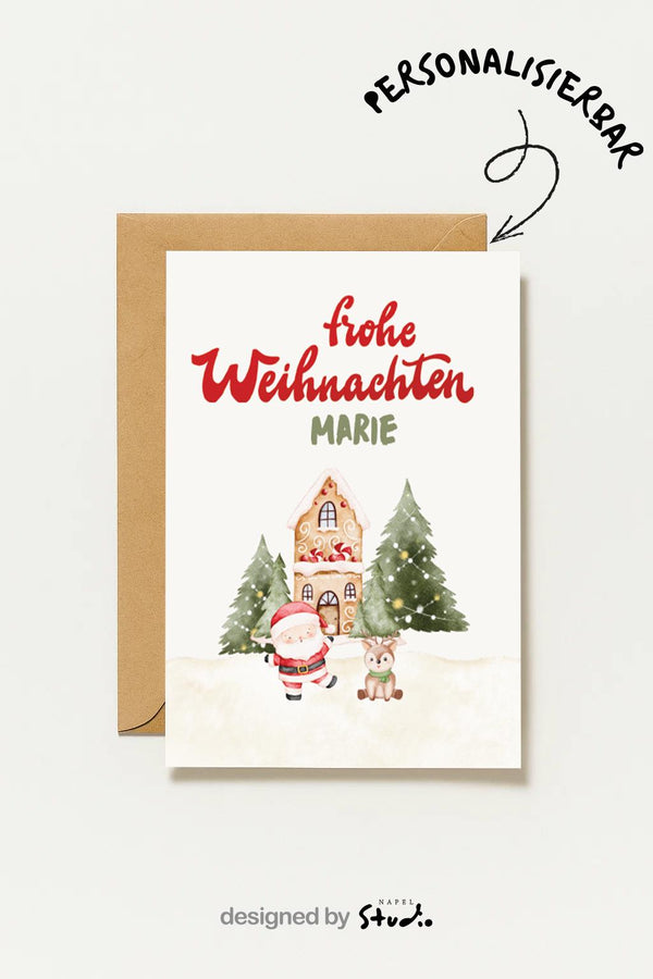 Personalisierte Weihnachtskarte Frohe Weihnachten Name Individuell Süße Weihnachtsillustration Geschenk Für Kinder Und Familie