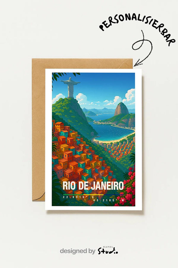 Rio De Janeiro Reisekarte Brasilien Favela Illustration Christusstatue Geschenk Für Reise Fans Südamerika