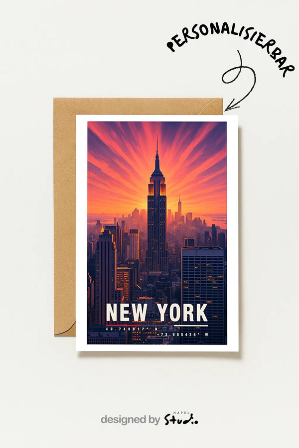 Postkarte New York Nyc Skyline Empire State Building Sunset Travel Urban City Illustration