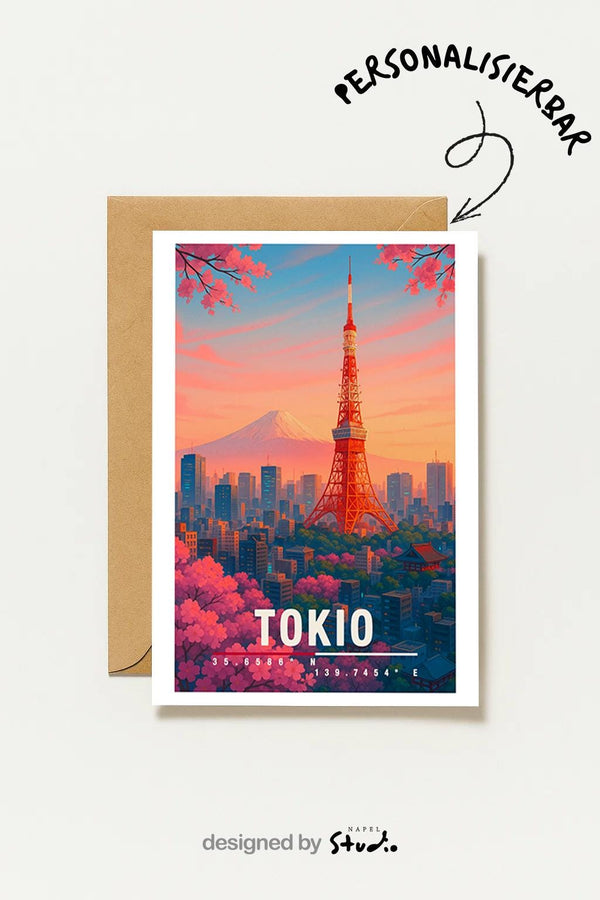 Postkarte Tokio Japan Sakura Tokyo Tower Sonnenuntergang Reise Stadtmotiv Japan Travel