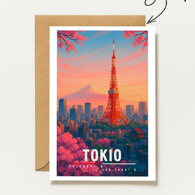 Postkarte Tokio Japan Sakura Tokyo Tower Sonnenuntergang Reise Stadtmotiv Japan Travel
