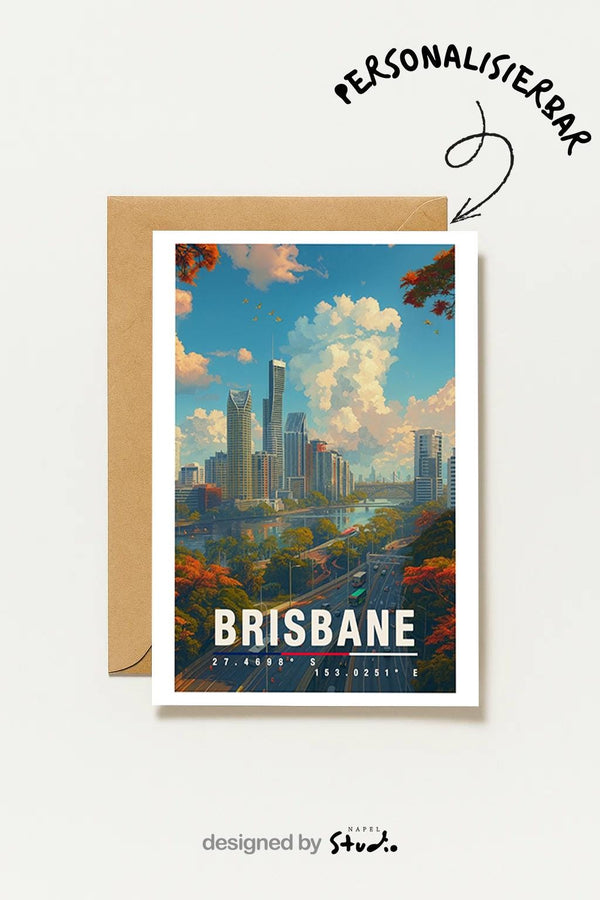 Postkarte Brisbane Australia Skyline Brisbane City Illustration Reise Stadtmotiv Australien Travel