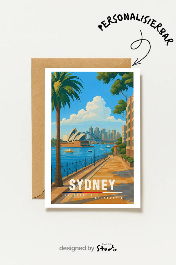 Postkarte Sydney Australia Opera House Sydney Harbour Illustration Reise Stadtmotiv Australien Travel