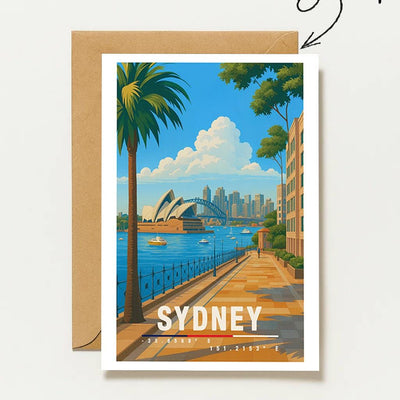 Postkarte Sydney Australia Opera House Sydney Harbour Illustration Reise Stadtmotiv Australien Travel