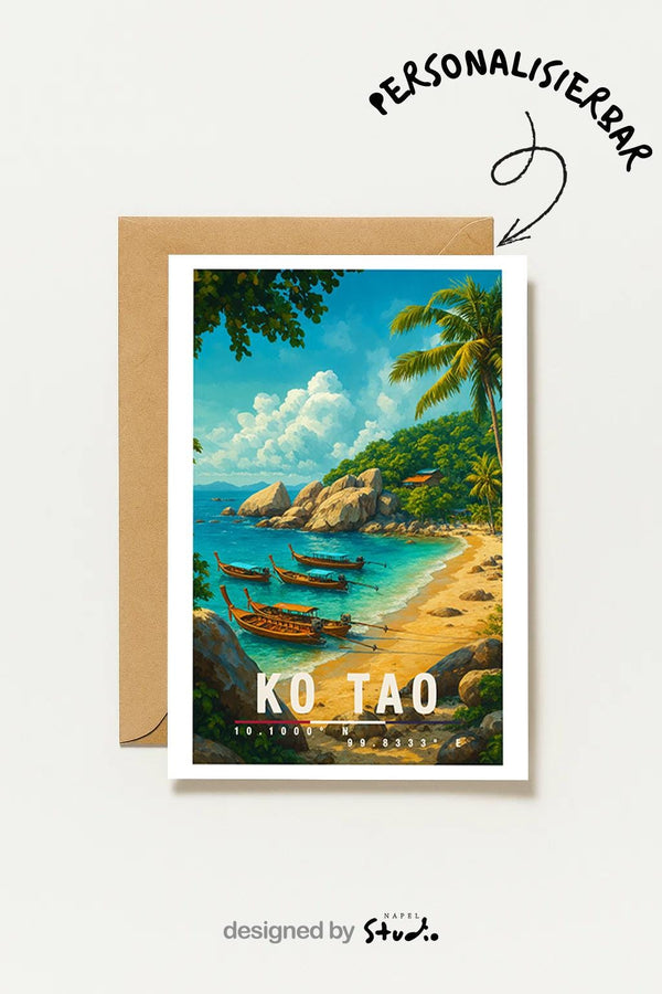 Postkarte Koh Tao Thailand Strand & Meer Koh Tao Illustration Insel Reise Tropenmotiv Thailand Travel