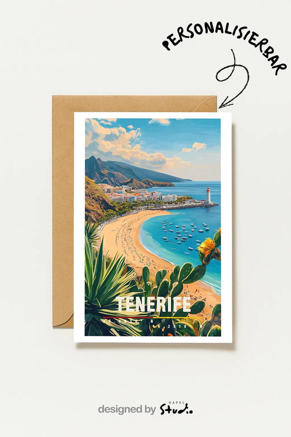 Teneriffa Mit Strand, Meer & Küste Sommerliche Insel Reisekarte Tenerife Spain Island Travel Art