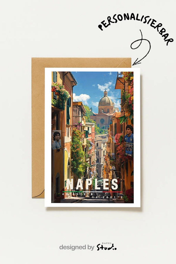 Neapel Mit Italienischer Altstadt & Kuppel Süditalien Reisekarte Stadt Naples Italy Travel