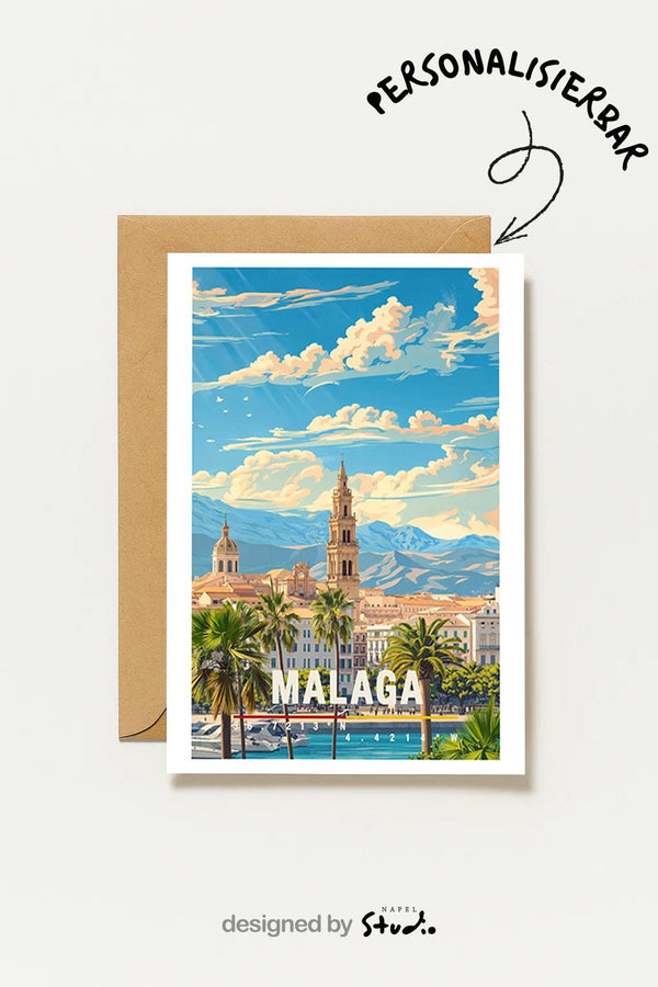 Málaga Mit Hafen, Palmen & Altstadt Mediterrane Spanien Reisekarte Stadt Malaga Travel