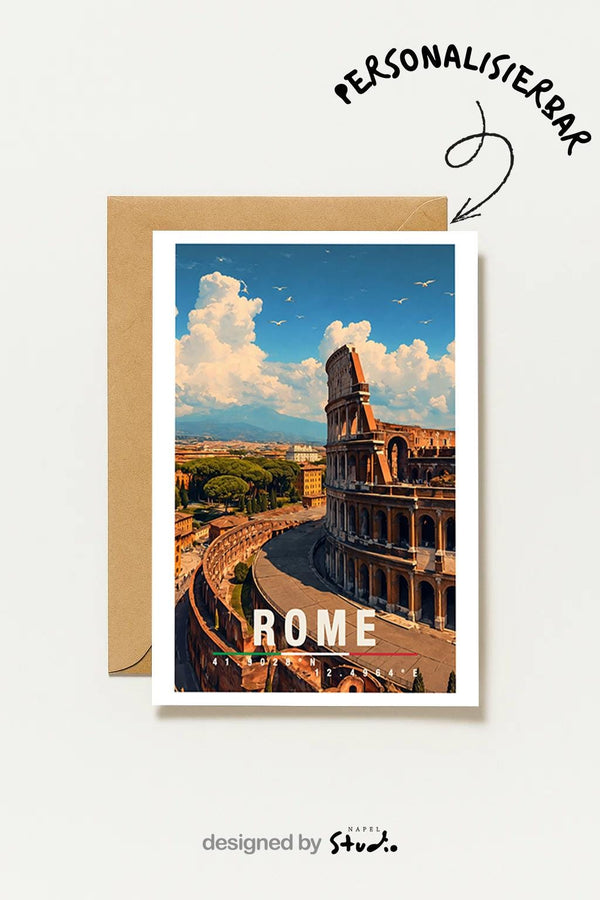 Rom Mit Kolosseum & Stadtblick Klassische Italien Reisekarte Stadt Rome Italy Travel