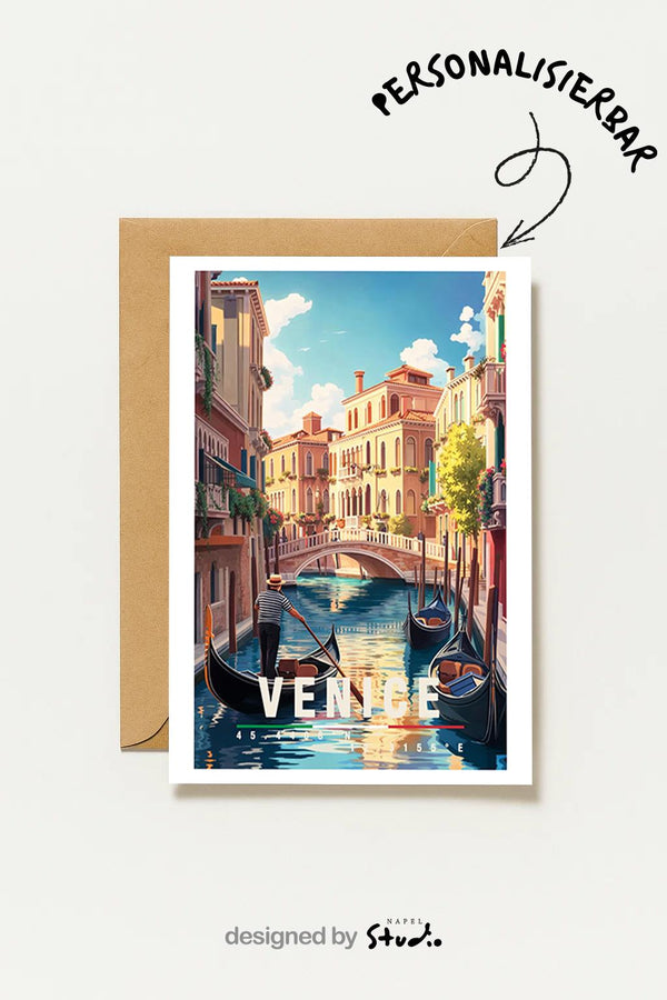 Postkarte Venedig Mit Gondel & Romantischem Kanal Venice Italy City Travel Art Venice