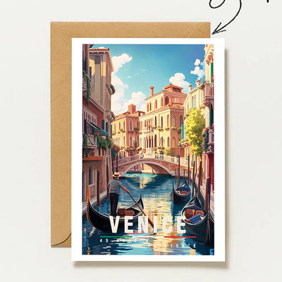 Postkarte Venedig Mit Gondel & Romantischem Kanal Venice Italy City Travel Art Venice