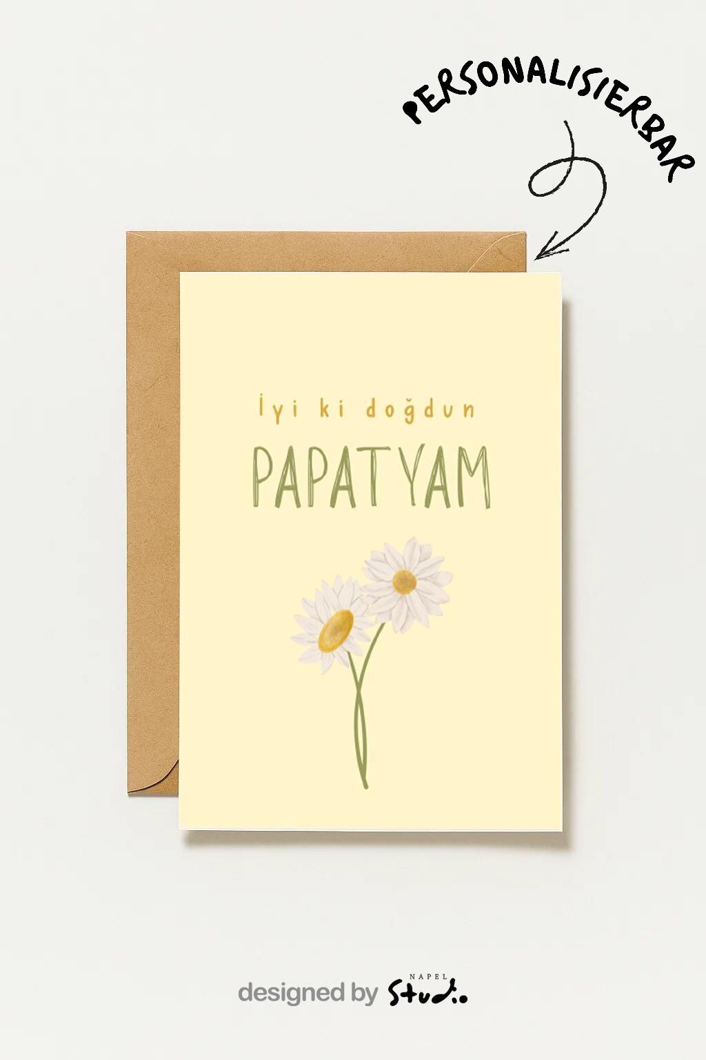Geburtstagskarte Türkisch | İyi ki doğdun Papatyam | Niedliche Blumenkarte | Türkische Grußkarte zum Geburtstag