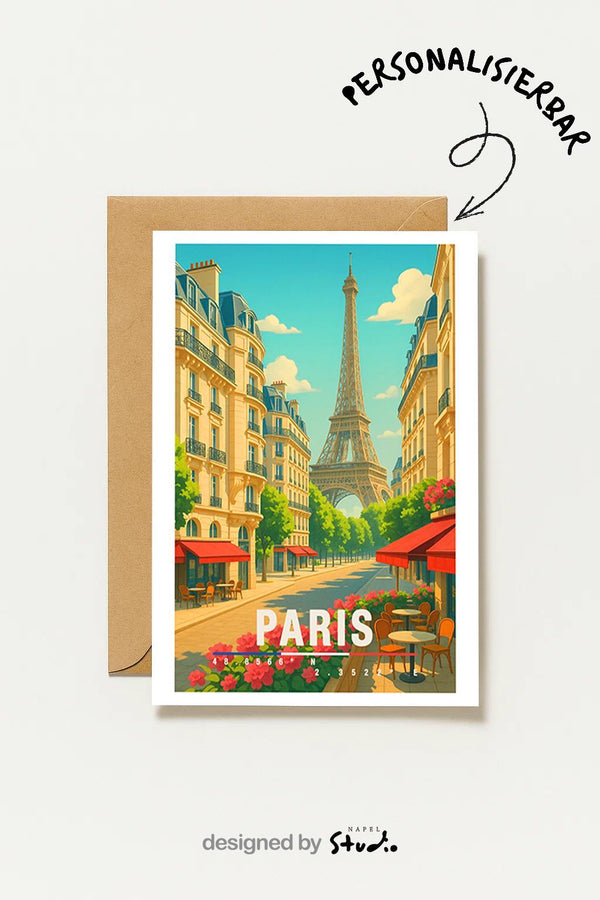 Paris Eiffelturm Illustration Ästhetische Reise Postkarte Moderne Städtekarte Frankreich Geschenk & Deko Idee