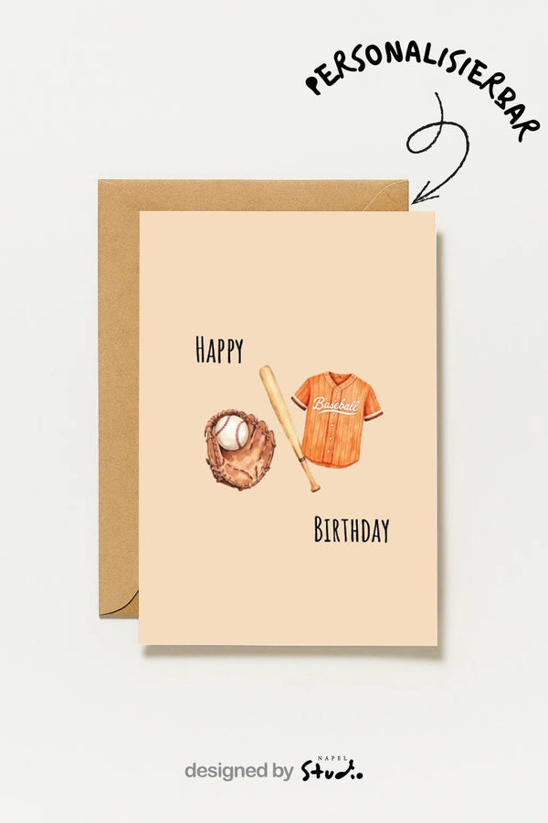 Baseball Geburtstagskarte Sportliche Mit Baseball, Handschuh & Schläger Happy Birthday Sport Fan