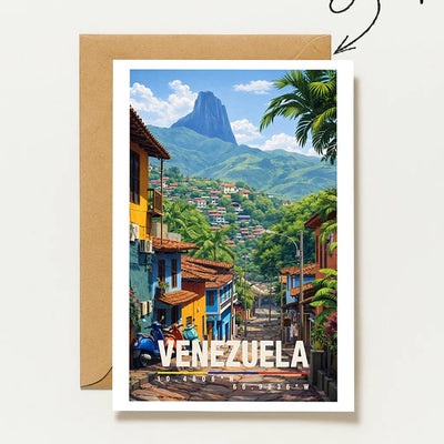 Venezuela Mit Bunter Altstadt & Tropischer Bergkulisse Südamerika Reisekarte Venezuela Travel