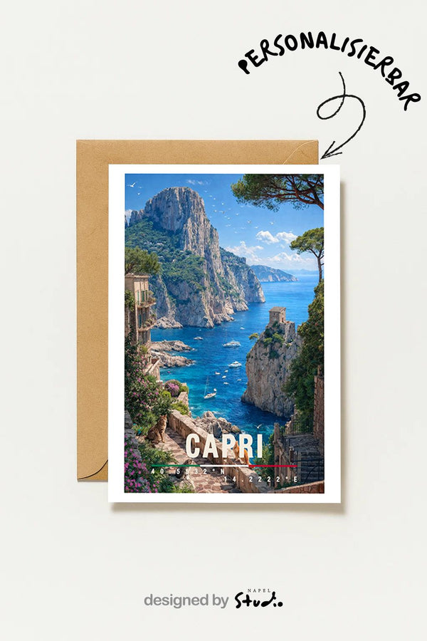 Capri Mit Steilküste & Türkisblauem Meer Italienische Insel Reisekarte Capri Italy Travel