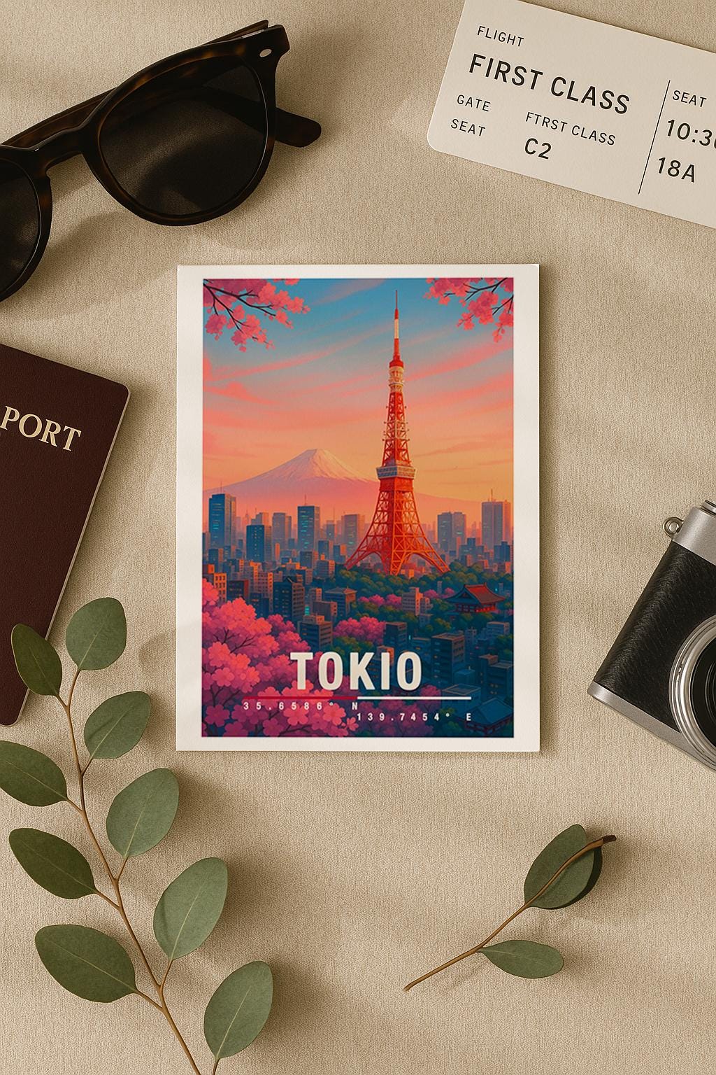 Postkarte Tokio Japan Sakura Tokyo Tower Sonnenuntergang Reise Stadtmotiv Japan Travel