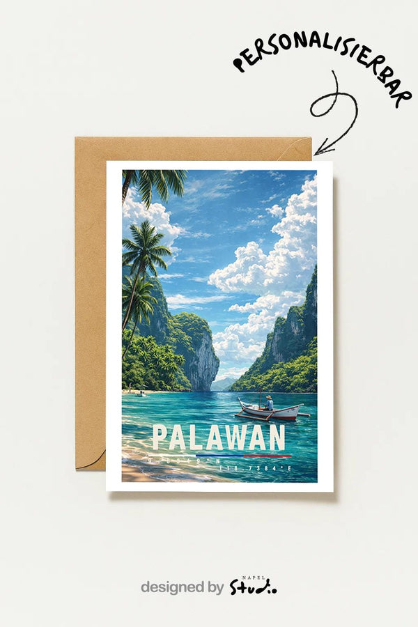 Postkarte Palawan Mit Tropischer Lagune Reise Philippinen Mit Palmen & Meer Exotische Fernweh