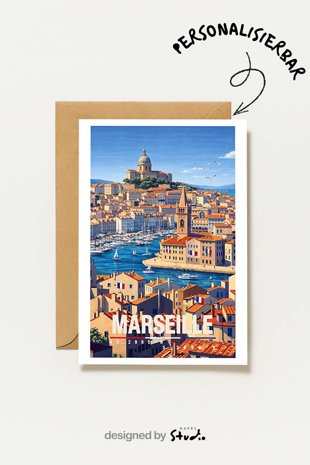Postkarte Marseille Mit Hafen & Altstadt Reise Frankreich Am Mittelmeer Mediterraner Urlaubsgruß