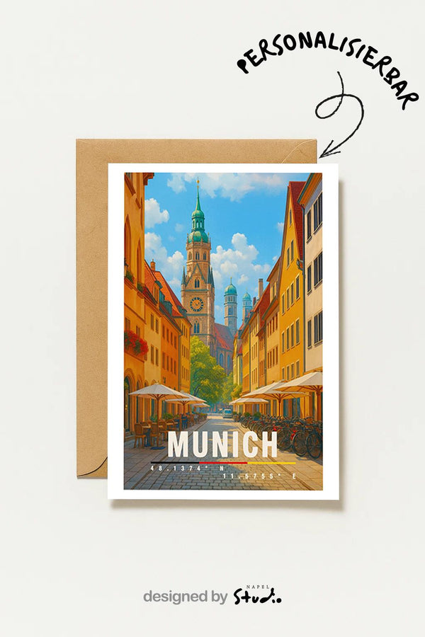 Postkarte München Munich Altstadt München Skyline Illustration Reise Stadtmotiv Bayern Stadt