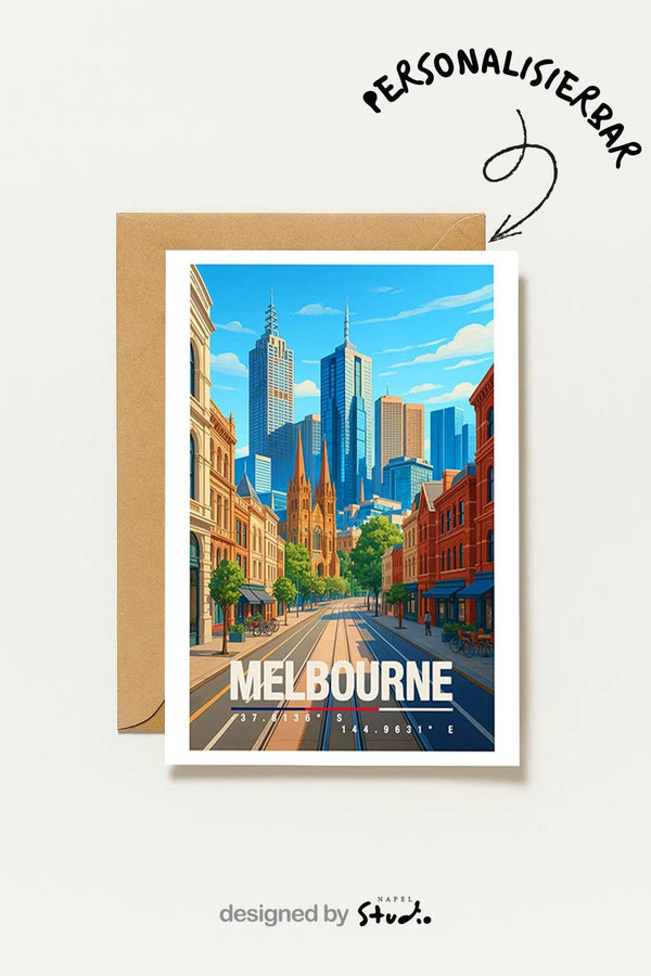 Postkarte Melbourne Australia Skyline Melbourne City Illustration Reise Stadtmotiv Australien Travel