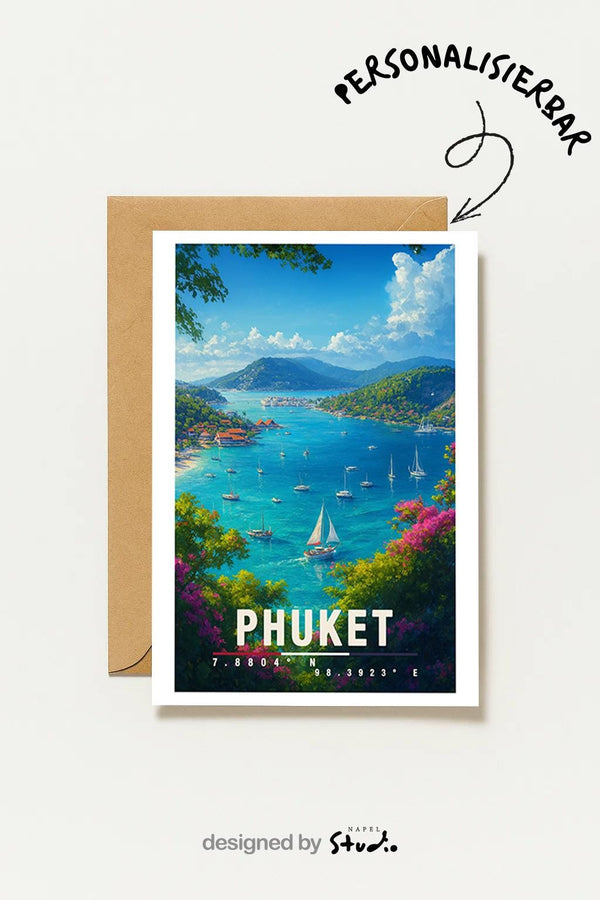 Postkarte Phuket Thailand Strand & Meer Phuket Illustration Bucht Reise Inselmotiv Thailand Travel