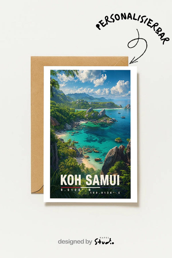 Postkarte Koh Samui Thailand Insel & Meer Koh Samui Illustration Küste Reise Tropenmotiv Thailand Travel
