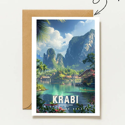 Postkarte Krabi Thailand Lagune & Felsen Krabi Illustration Tropen Reise Naturmotiv Thailand Travel